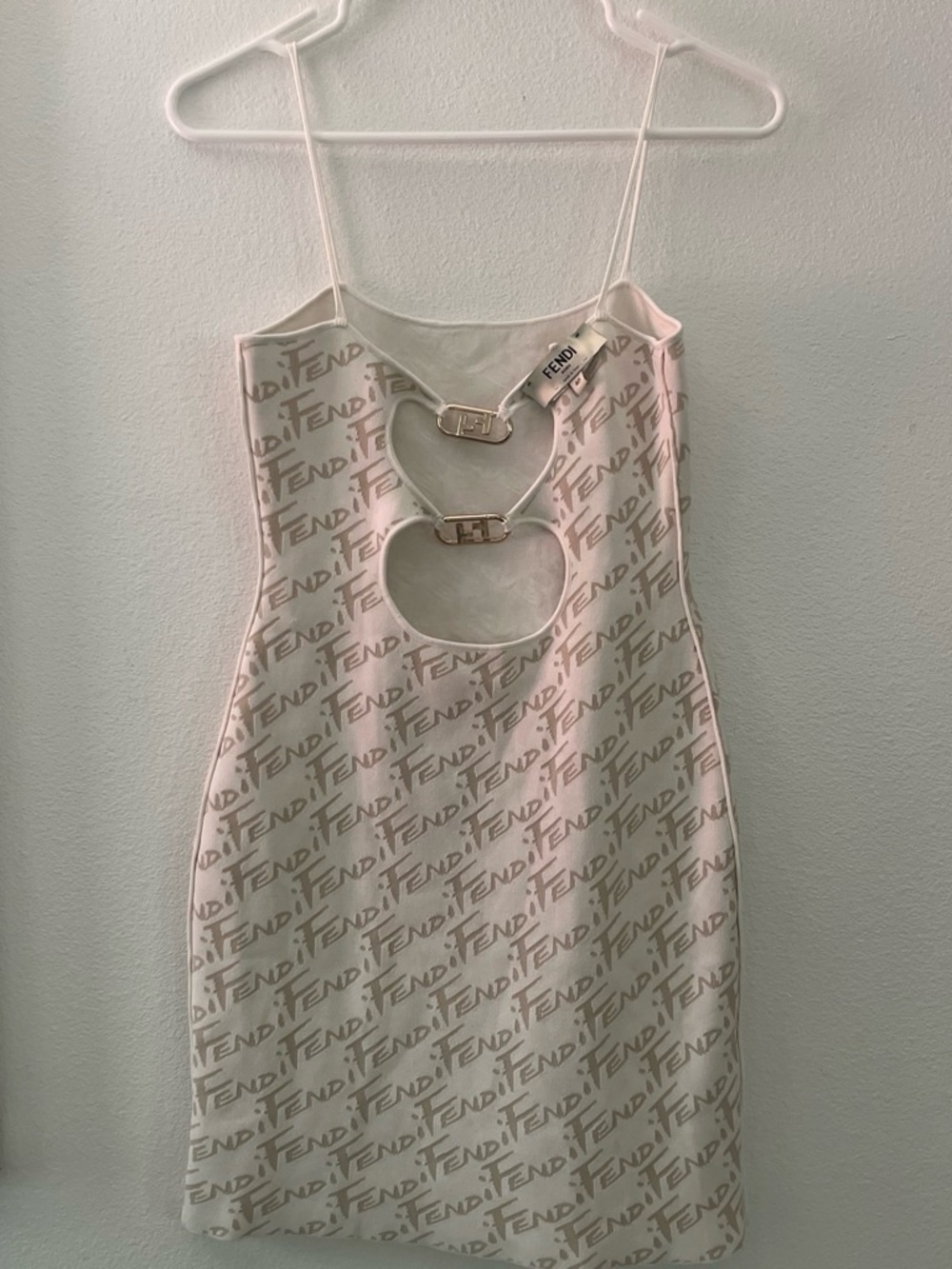 Fendi White Cream Logo Cutout Slip Top with Gold Hardware - Picture 2 of 6